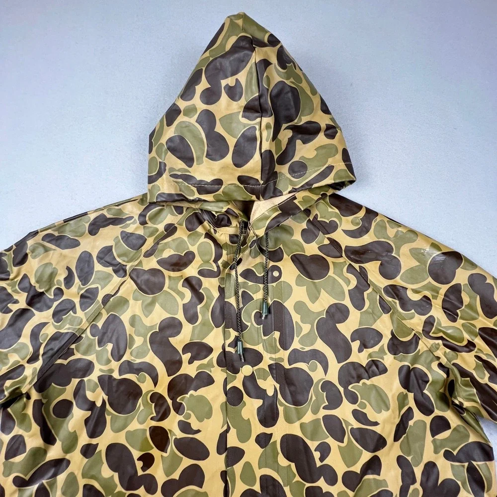 Unbranded Rain Jacket Mens XL Green Camo Duck Hunter Vintage Hooded Slicker Coat